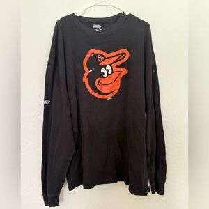 Stitches Black Orioles Long Sleeve Shirt with Orange Logo